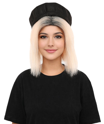 HPO Women’s 13 Inch Short Coral and Black Bob Wig with Cap | Flame-retardant Synthetic Fiber | Lightweight Capless Design for Halloween and Cosplay