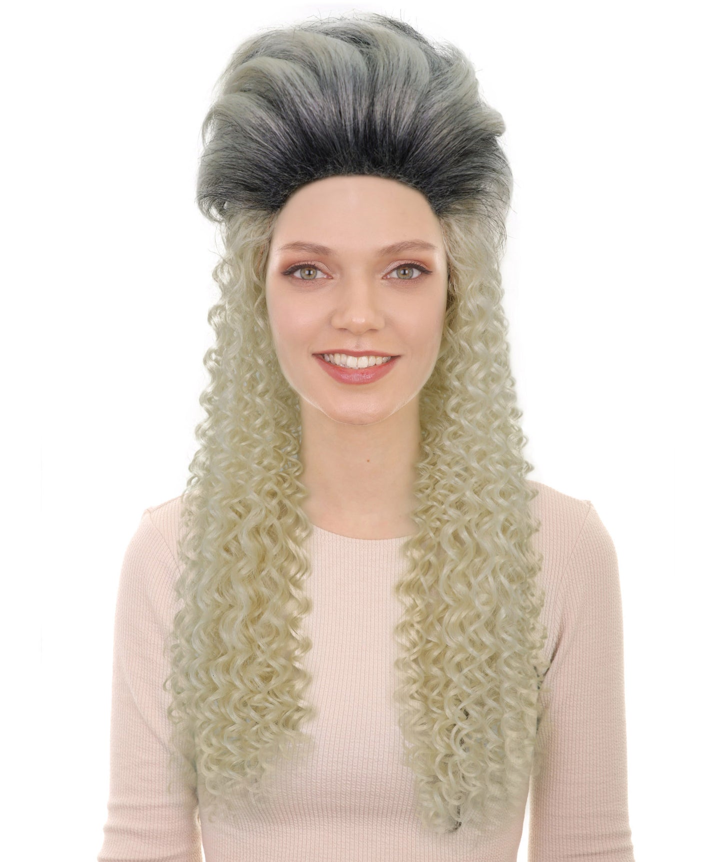 Women's 1980s Bottle Blonde & Grey Costume Wig | Curly Synthetic Retro Hairpiece for Parties | Breatheble Capless Cap