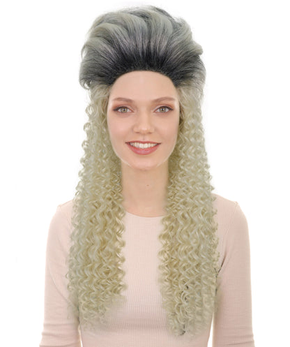 Women's 1980s Bottle Blonde & Grey Costume Wig | Curly Synthetic Retro Hairpiece for Parties | Breatheble Capless Cap