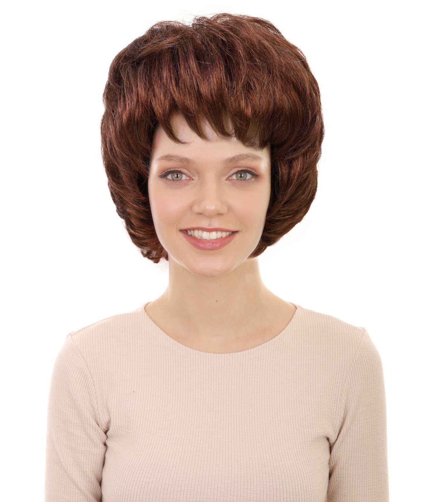 HPO Women's Synthetic Full Brown Wig – Medium Bounce Curl Bob Style for Parties, and Themed Events