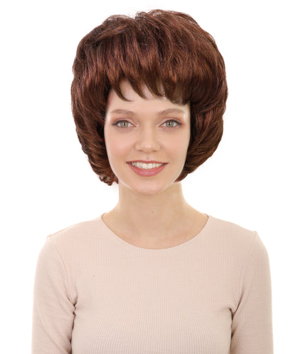 HPO Women's Synthetic Full Brown Wig – Medium Bounce Curl Bob Style for Parties, and Themed Events