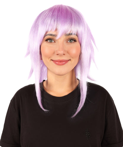 HPO Adult Women’s Anime Cosplay Wig – Short Purple Synthetic Hairpiece, Parties, and Festivals