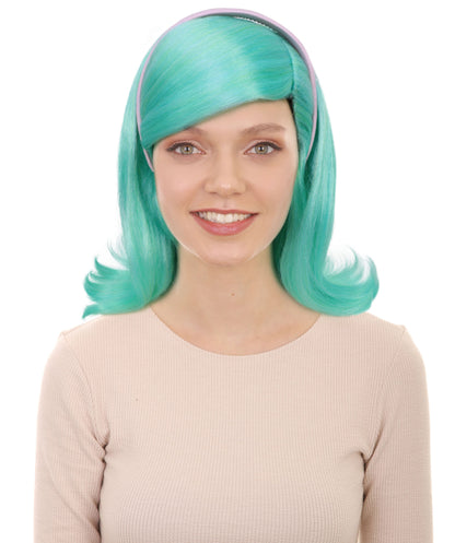 HPO Women’s Rap Diva Wig | Medium Wavy Blue Lake Hairstyle | Bold Synthetic Hairpiece with Adjustable Cap for Cosplay, Parties, Stage & Performances