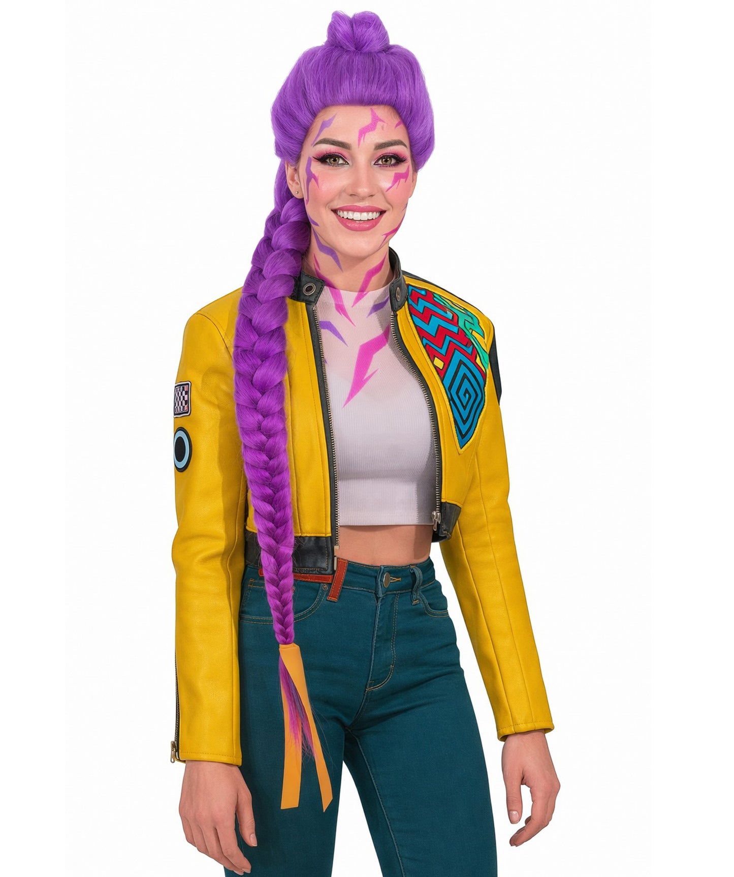 HPO Adult /Teen Women’s K-pop Demon Hunters Wig with Long Purple Fantasy Braid | Halloween Wig | Futuristic Pop Star Warrior Look