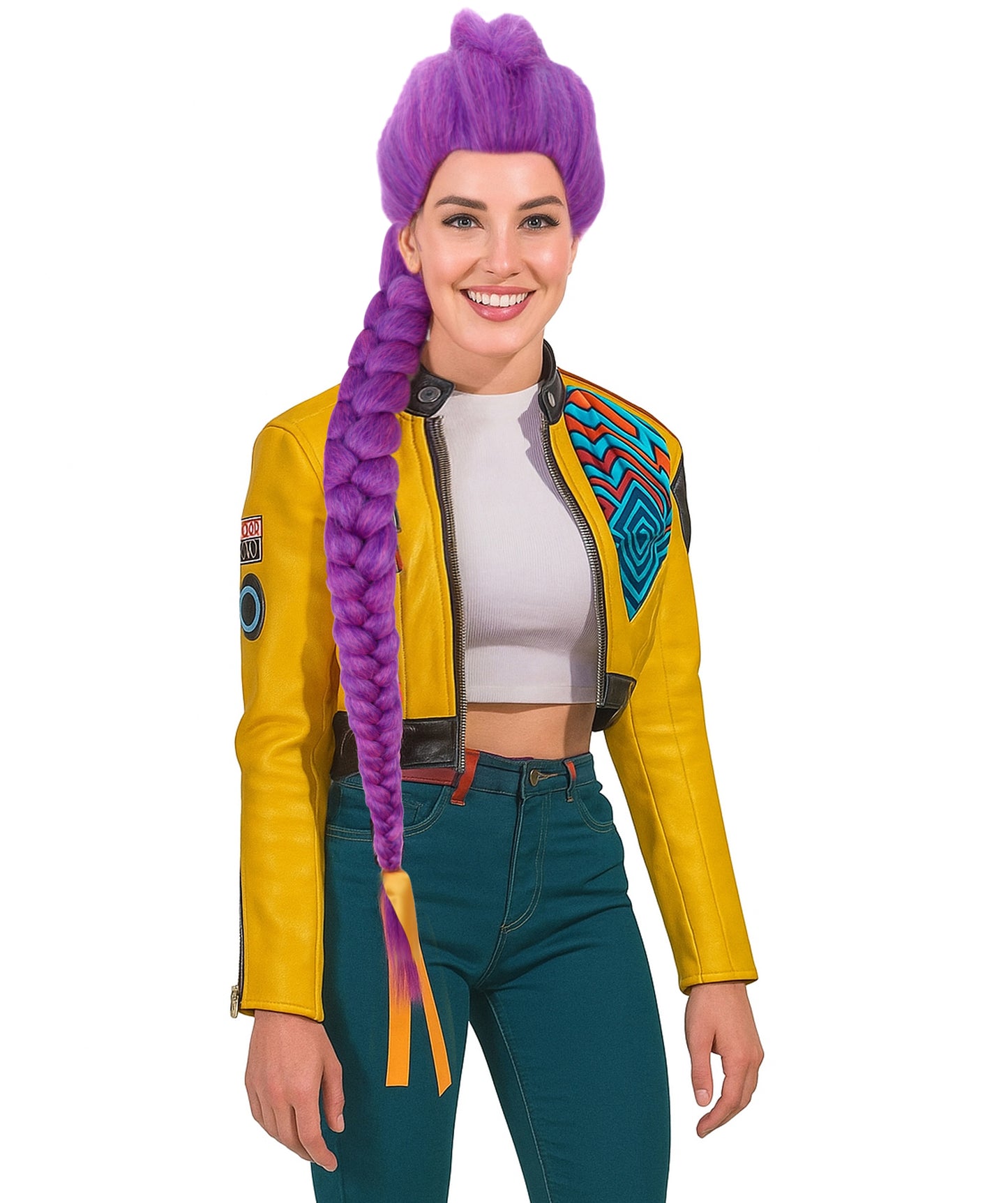 HPO Adult /Teen Women’s K-pop Demon Hunters Wig with Long Purple Fantasy Braid | Halloween Wig | Futuristic Pop Star Warrior Look