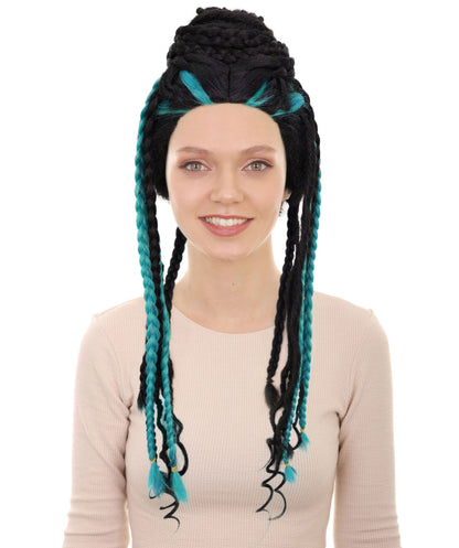 HPO Women’s Afro Fusion Braided Multicolor Wig with Hair Accessories | Ombré Braids for Cosplay & Halloween | Flame-Retardant Synthetic Fiber | Festival Ready Look