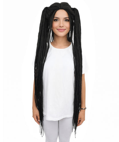 HPO Adult Women's 41" Extra Long Dreadlock Lace Wig | Synthetic Flame-Retardant Fiber | Adjustable Cap for Halloween, Cosplay & Festivals
