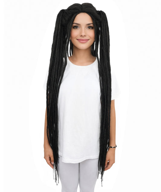 HPO Adult Women's 41" Extra Long Dreadlock Lace Wig | Synthetic Flame-Retardant Fiber | Adjustable Cap for Halloween, Cosplay & Festivals