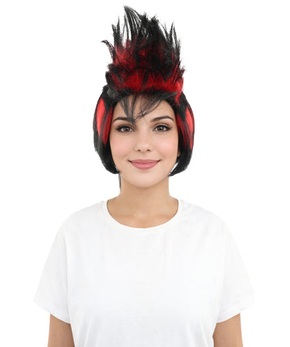 HPO Women's 80s Punk Black & Red Wig for Women | Medium Layered Spiky Hairstyle | Cosplay, Halloween, Party & Stage-Ready Hairpiece