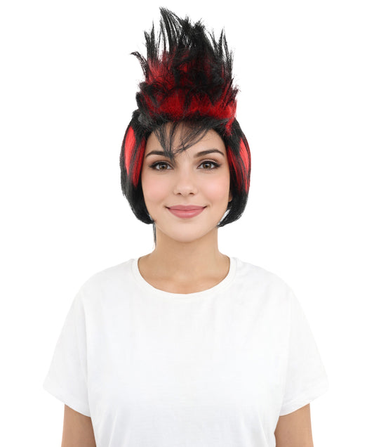 HPO Women's 80s Punk Black & Red Wig for Women | Medium Layered Spiky Hairstyle | Cosplay, Halloween, Party & Stage-Ready Hairpiece