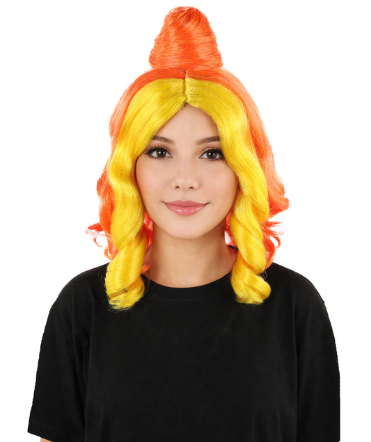 HPO Ms Frizzle-Inspired Wig for Women | Colorful Curly Medium Hair Cosplay Wig | Halloween, Parties, Stage & Creative Roleplay Hairpiece