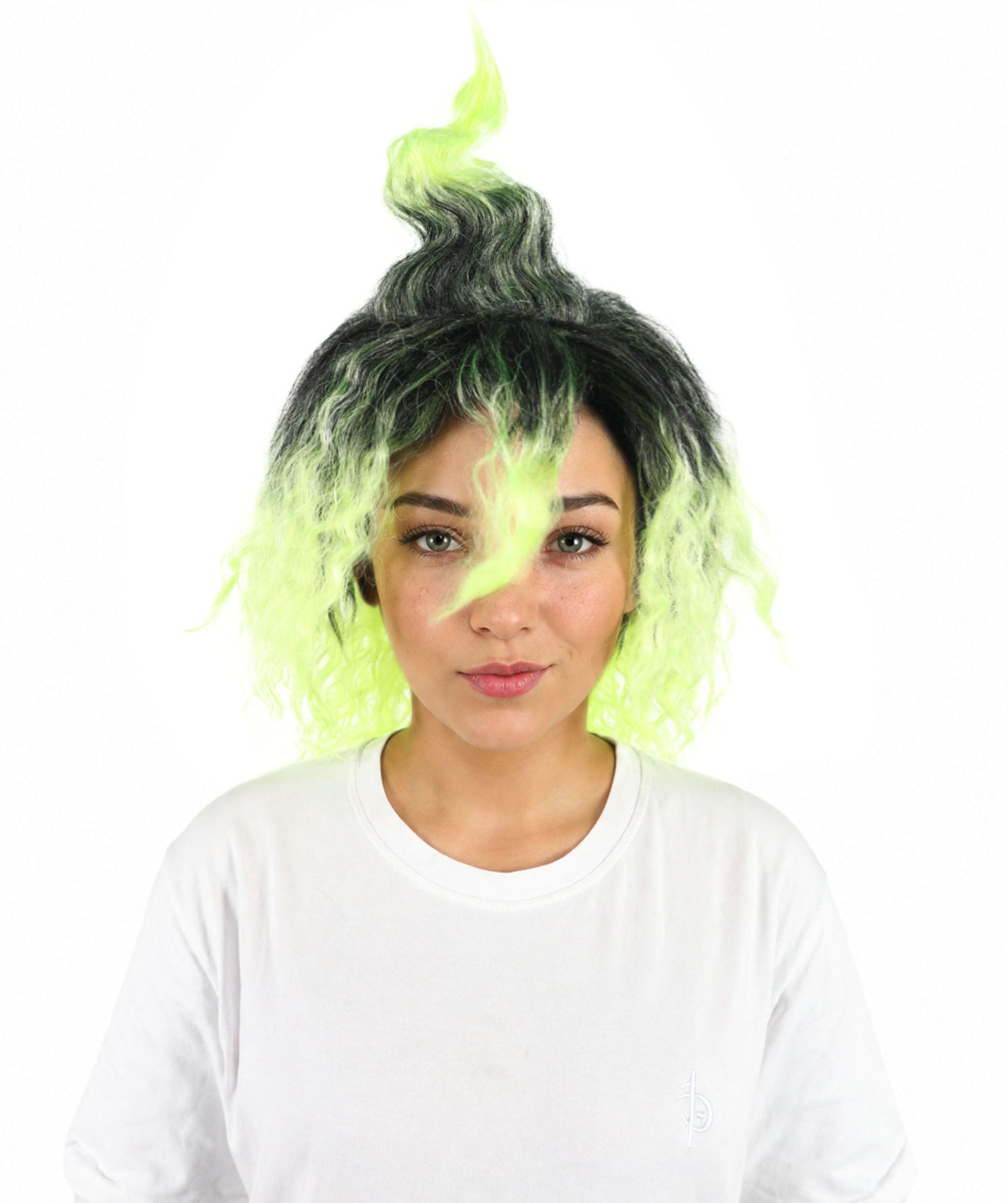 Medium Black and Green Gradient Cosplay Wig | Layered Anime-Inspired Hairstyle with Adjustable Cap | Costume Hairpiece for Halloween, Stage & Roleplay
