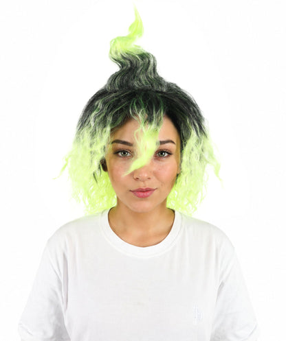 Medium Black and Green Gradient Cosplay Wig | Layered Anime-Inspired Hairstyle with Adjustable Cap | Costume Hairpiece for Halloween, Stage & Roleplay