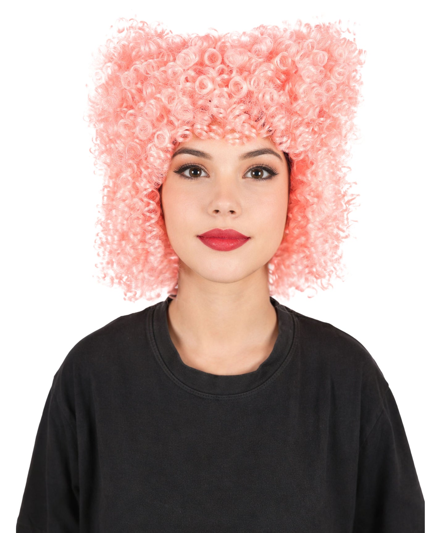 HPO Women’s Creepy Circus Doll Wig | Curly Pink Hairpiece | Adjustable Inner Cap for Halloween, Cosplay, Stage & Parties