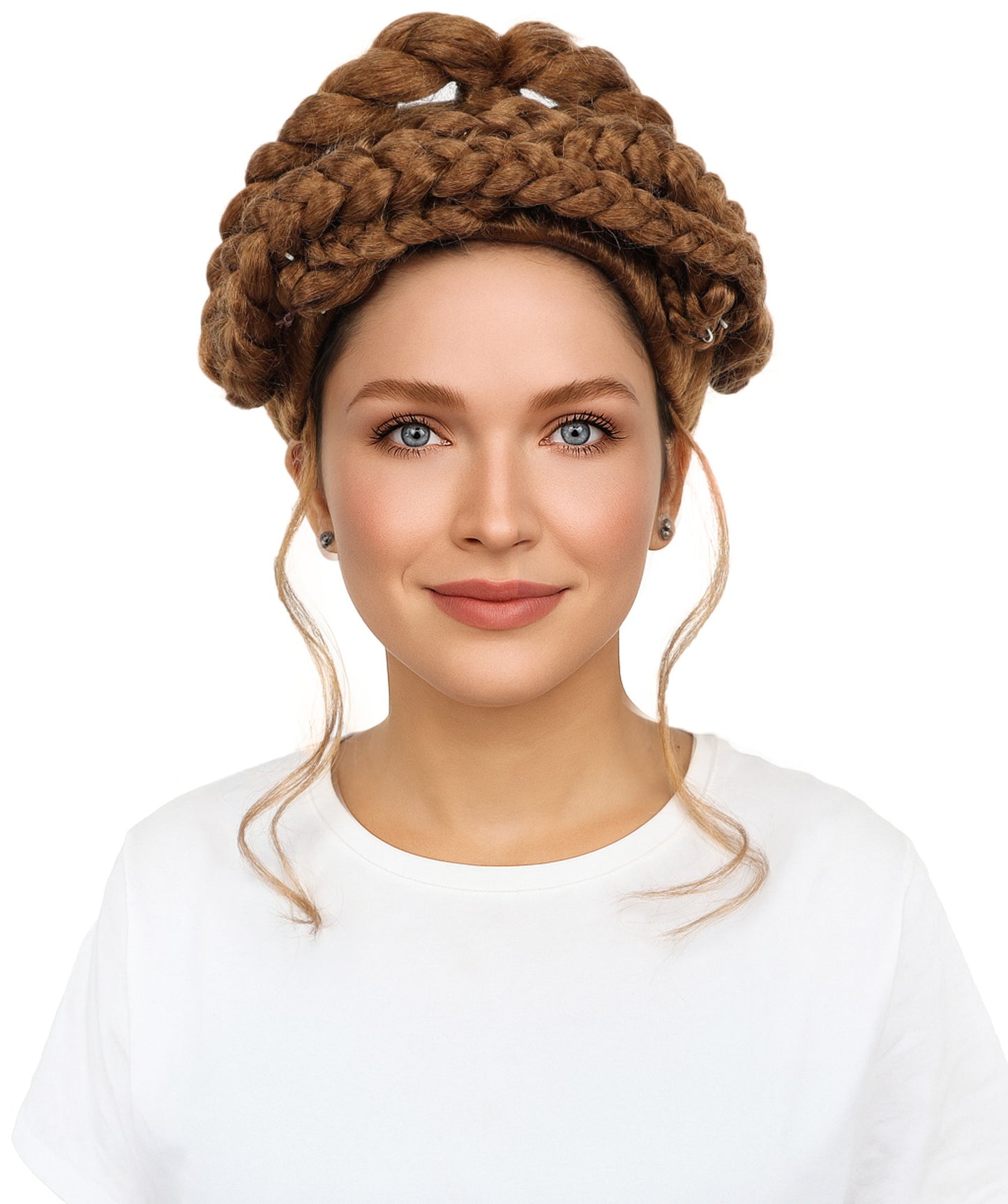 HPO Women's Victorian-Inspired Curly Brown Wig | Long Voluminous Curls with Soft Bangs | Cosplay, Halloween, Parties, Stage & Roleplay