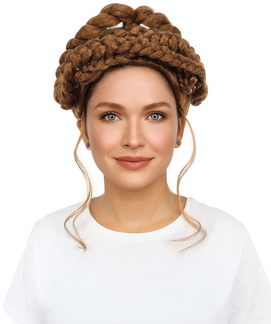 HPO Women's Victorian-Inspired Curly Brown Wig | Long Voluminous Curls with Soft Bangs | Cosplay, Halloween, Parties, Stage & Roleplay