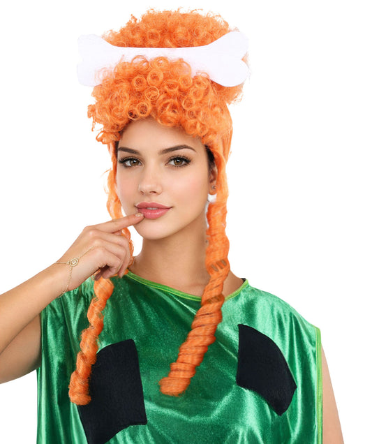 HPO Caveman Girl Wig for Women | Wild Messy Orange Synthetic Hairpiece | Adjustable Breathable Cap for Halloween, Cosplay, Parties & Stage