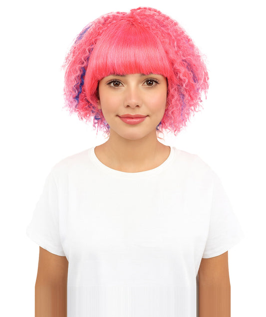 HPO Women's Circus Clown Sassy Spirals Wig | Colorful Curly Synthetic Hairpiece | Adjustable Breathable Cap for Halloween, Parties, Stage & Cosplay