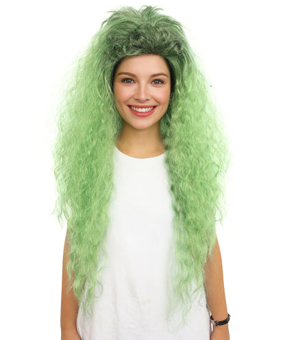 HPO Witch Wig for Women | Extra Long Curly  Hairpiece with Green & Black Blend | Adjustable Inner Cap for Halloween, Cosplay & Stage