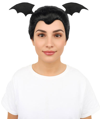 HPO Women's Black Vampire Bat Inspired Lady Wig | Gothic Long Hairpiece with Deluxe Synthetic Fibers & Adjustable Cap | Halloween, Cosplay, Stage & Roleplay