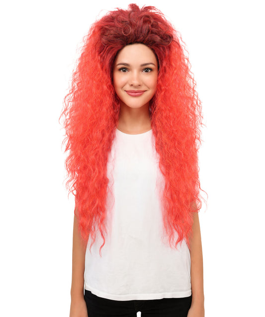 HPO Women's Devil Wig | Extra Long Red & Burgundy Curly Synthetic Hairpiece | Halloween Cosplay  Accessory for Women | Ideal for Stage Performances, Parties & Themed Events