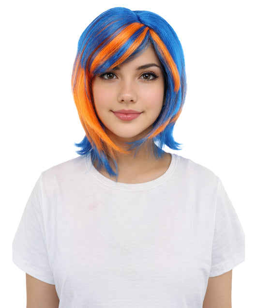 HPO Women's Multicolor Cosmic Fighter Medium Bob Wig | Synthetic Hairpiece for Cosplay,  Parties, Festivals, Stage Performances & Photoshoots