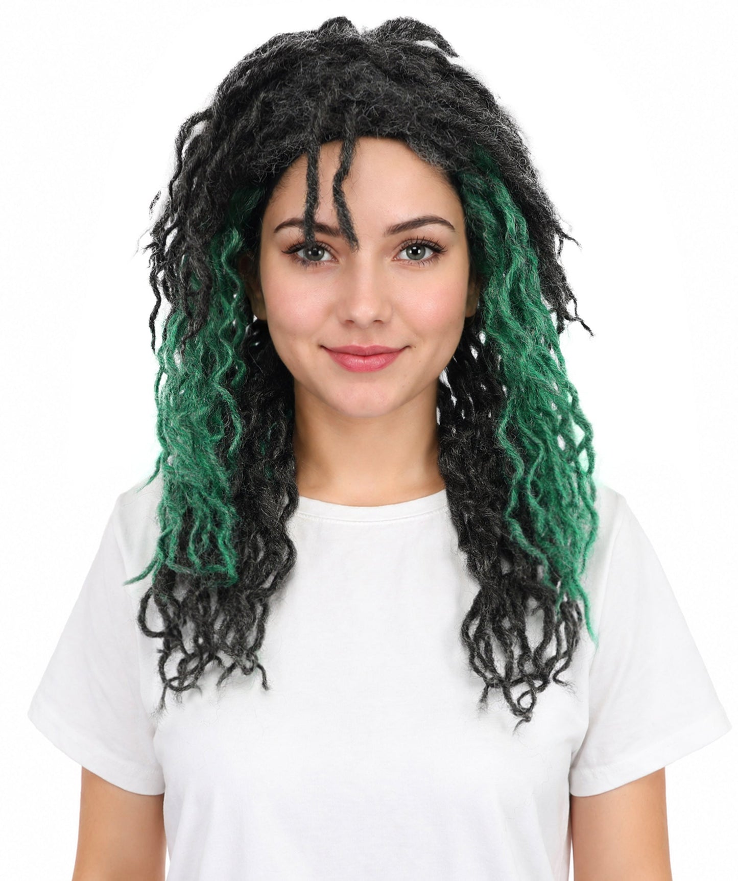 Swamp Zombie Wig | Messy Green Black & White Synthetic Hairpiece with Adjustable Cap | Accessory for Halloween, Cosplay, Stage & Parties