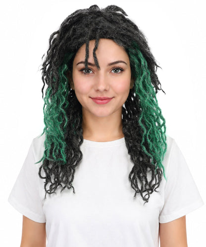 Swamp Zombie Wig | Messy Green Black & White Synthetic Hairpiece with Adjustable Cap | Accessory for Halloween, Cosplay, Stage & Parties