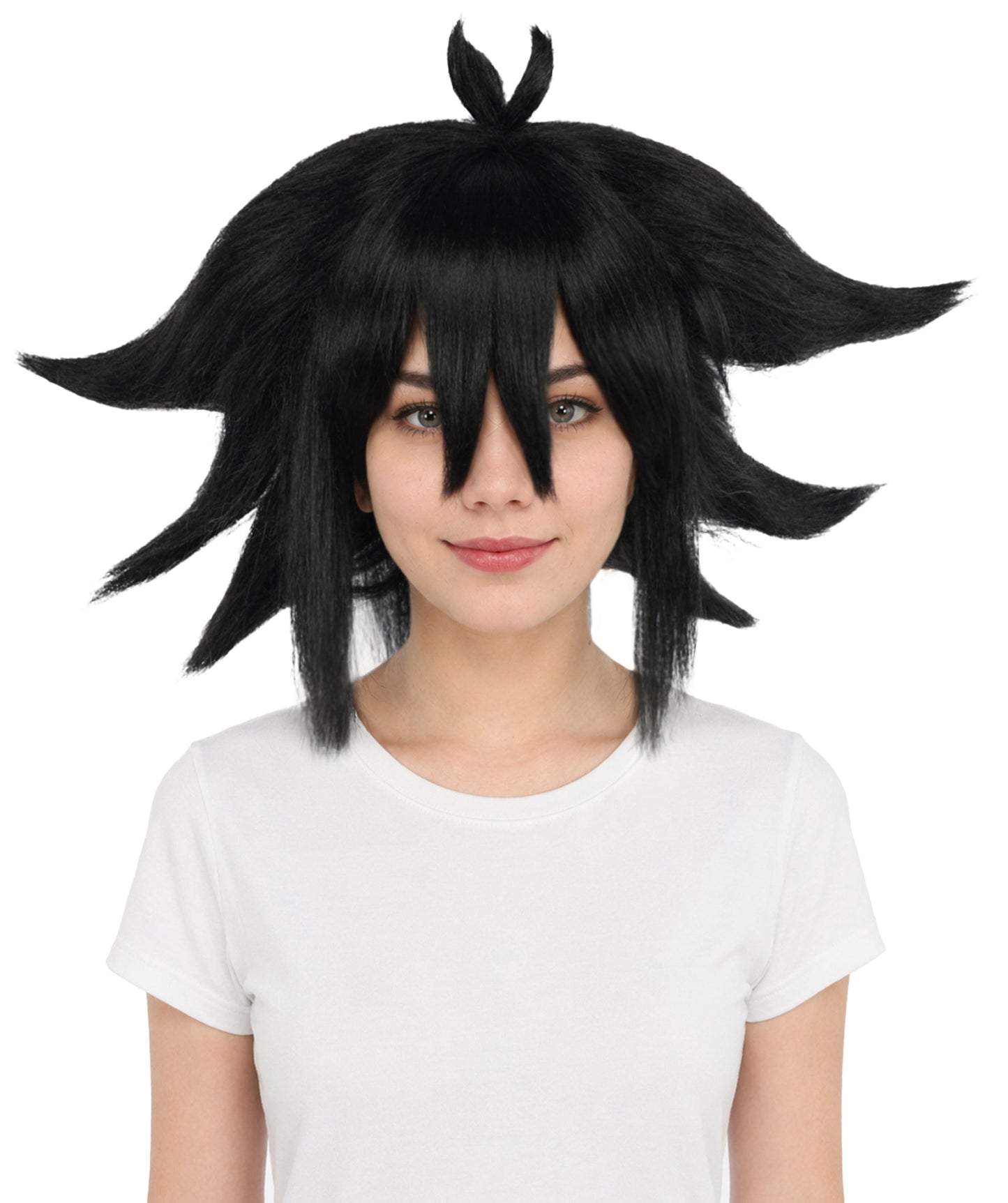 Medium Layered Black Anime-Style Cosplay Wig | Synthetic  Hair for Halloween, Festivals, Parties, Stage & Roleplay
