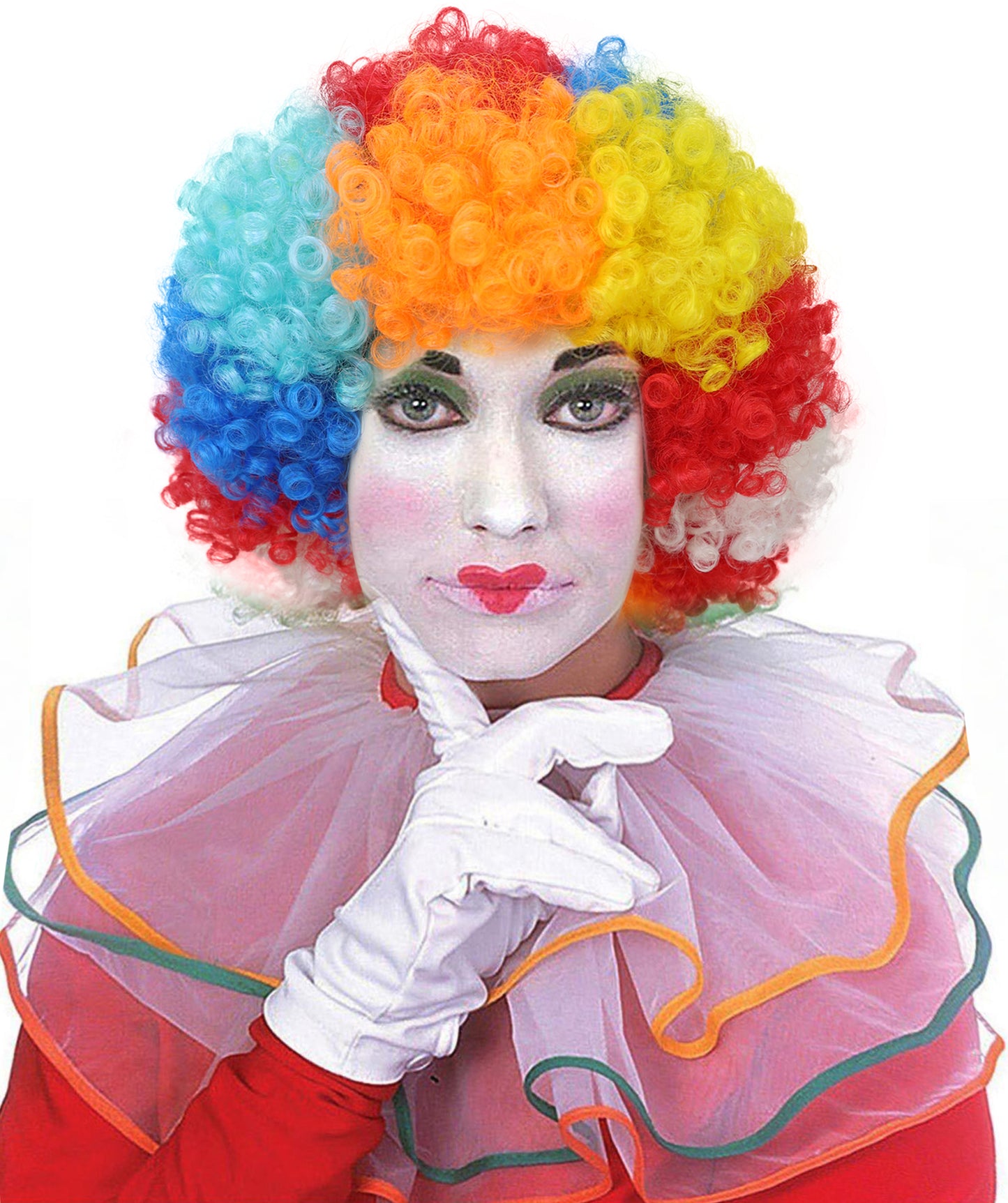 HPO Women's Clown Wig | Rainbow Curly  Hairpiece | Adjustable Cap Synthetic Wig for Halloween, Circus, Stage & Festivals