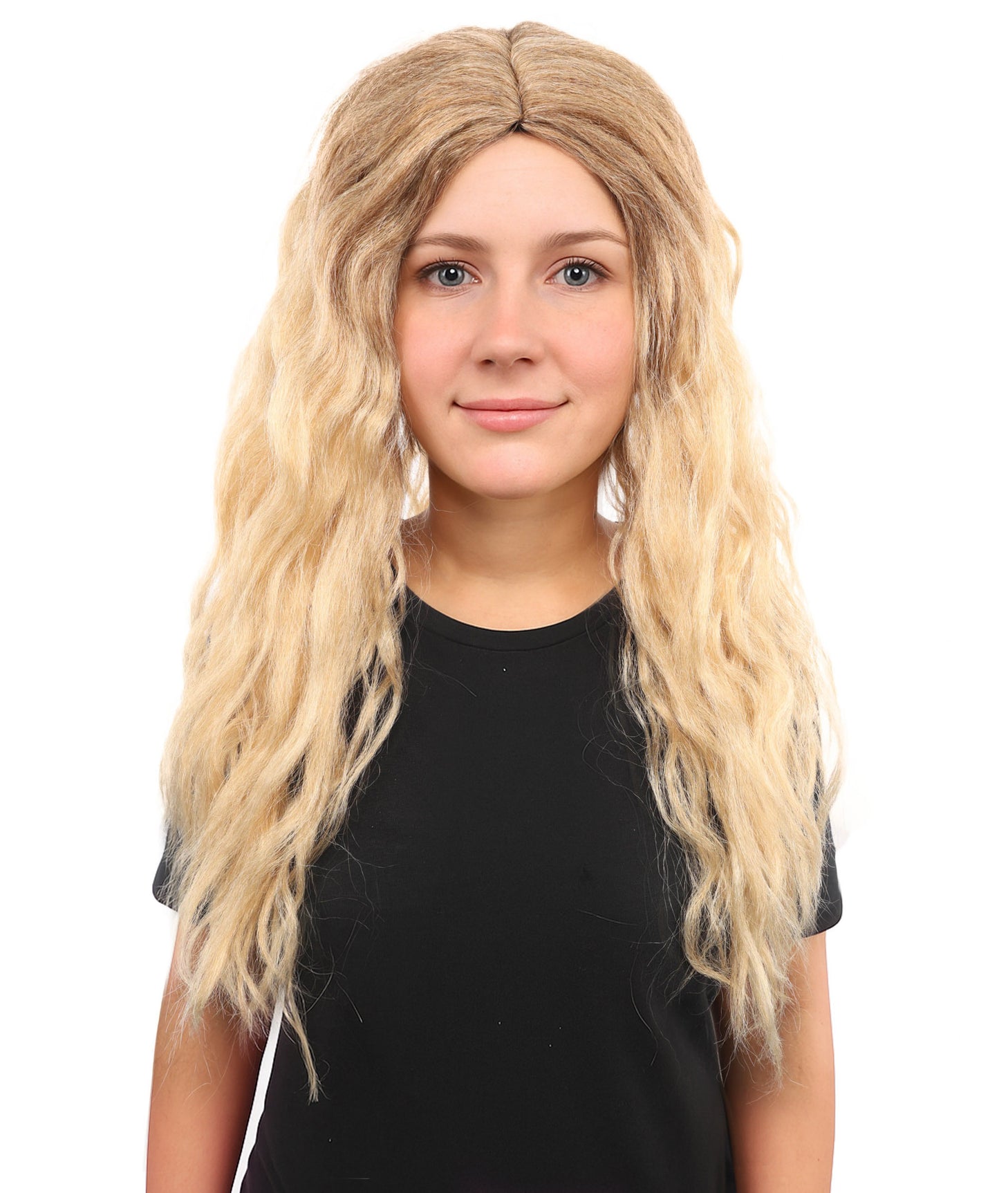 HPO Women's Long Light Brown Crimped Wig | Synthetic Hairstyle for Cosplay, Festivals, Stage Shows,  Parties & Photoshoots
