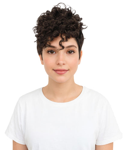 HPO Women's Medium Tight Curly Light Black Wig | Retro-Style Synthetic Hairpiece for Cosplay, Festivals, Stage Shows,  Parties & Photoshoots