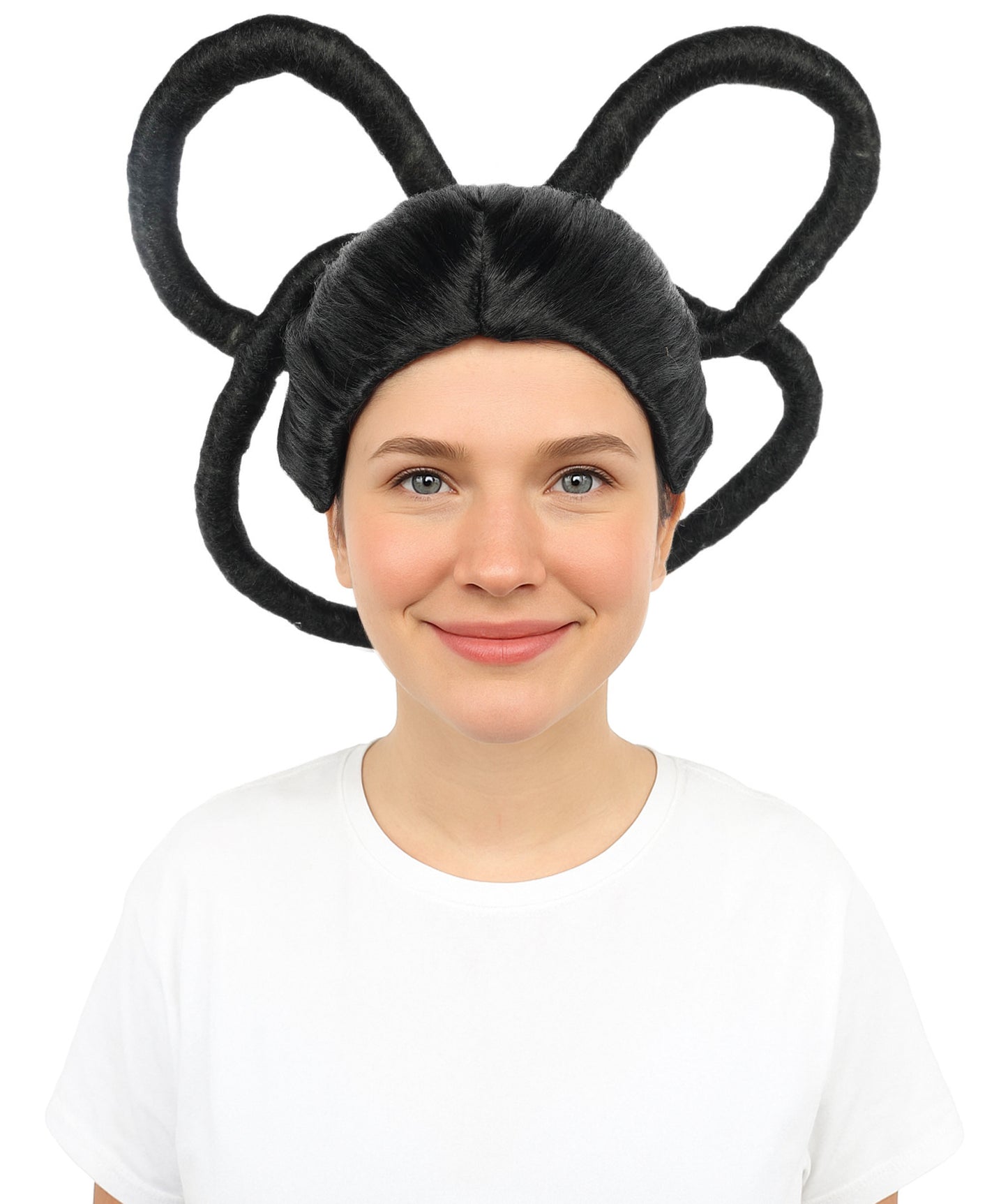 HPO Women's Black Double Loop Buns Wig | Synthetic Updo Hairstyle with Adjustable Cap for Cosplay, Festivals, Stage Performances,  Parties & Photoshoots