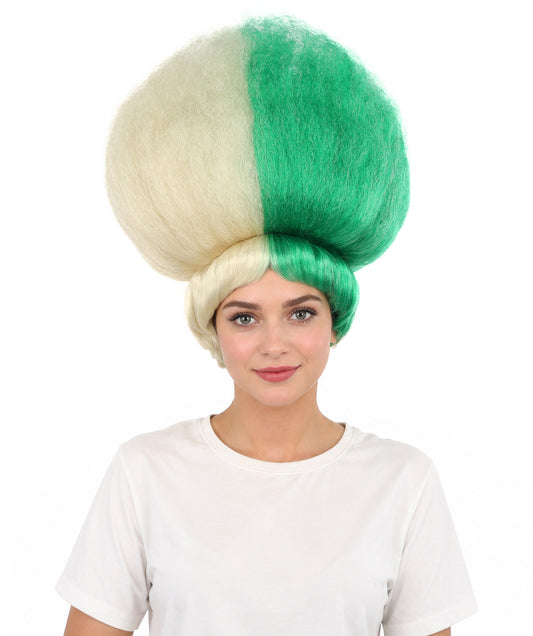 HPO Women’s Pop Diva Inspired Wig | Long Curly Hair in Green with Blonde Highlights | Theatrical Wig for Cosplay, Halloween, Stage & Fashion