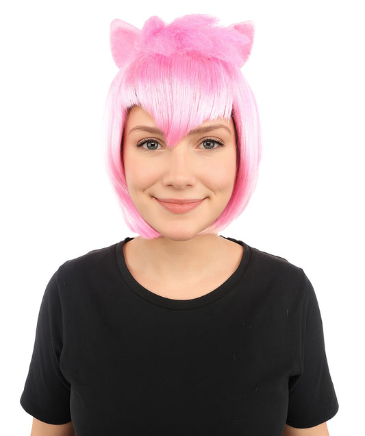 HPO Women's Pink Spiky Anime-Inspired Wig with Accessories | Short Vibrant Synthetic Hairstyle for Cosplay, Halloween, Stage, Themed Events & Roleplay
