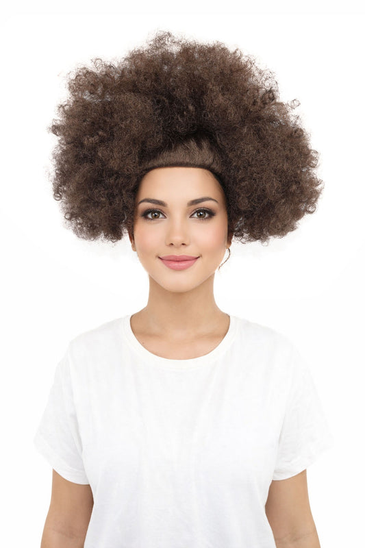 HPO Women’s Dark Brown Afro Wig | Voluminous Curly Synthetic Hairpiece with Adjustable Cap for Cosplay, Halloween, and Themed Events