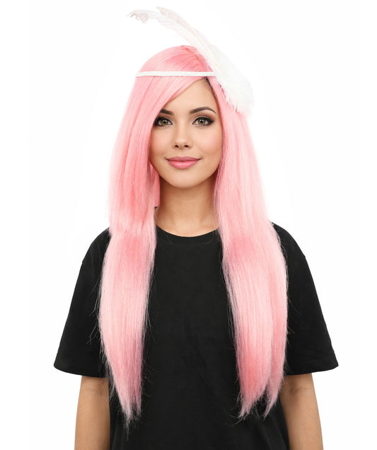 Women’s Extra Long Straight Pink Fantasy Princess Wig | Costume Wig with Wings | Ideal for Cosplay, Halloween & Parties