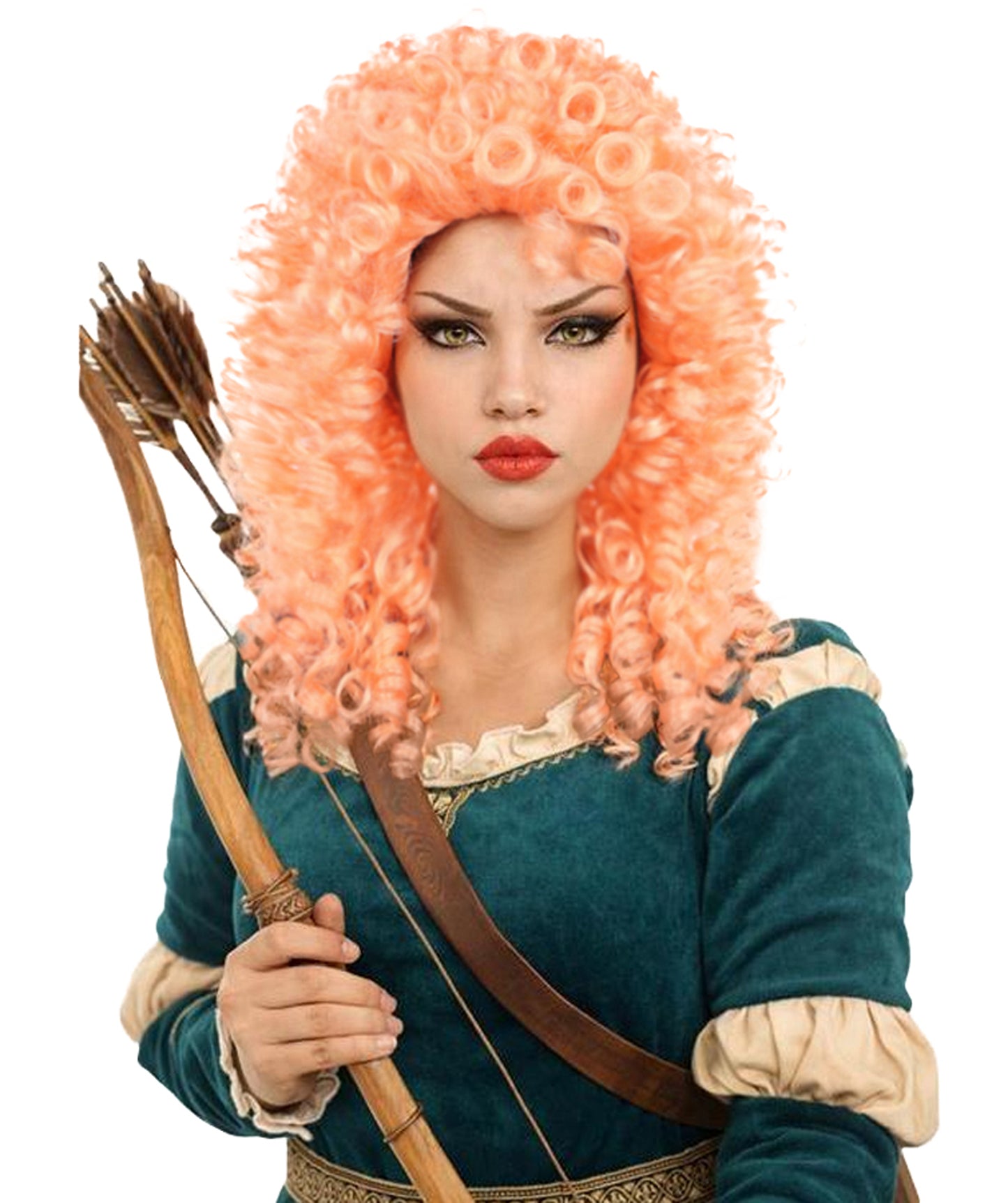 HPO Orange Mid Length Curly Wig – Soft Synthetic Hair with Curls | Perfect for Halloween, Cosplay, Stage Shows, Dress Up Events & Parties