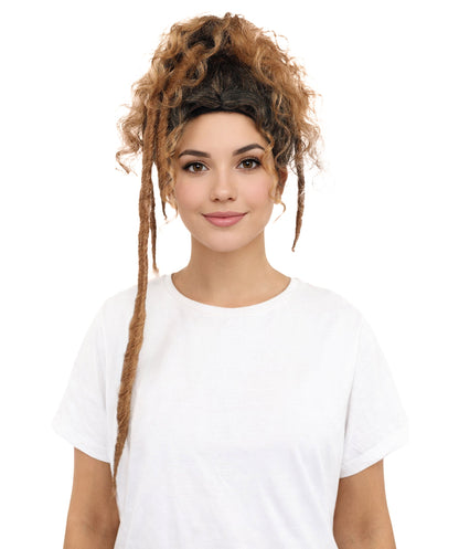 Adult Women's Long Curly Updo Multicolor Wig | Flame-Retardant Synthetic Fiber With Capless Cap | Ideal For Theater, Halloween And Cosplay