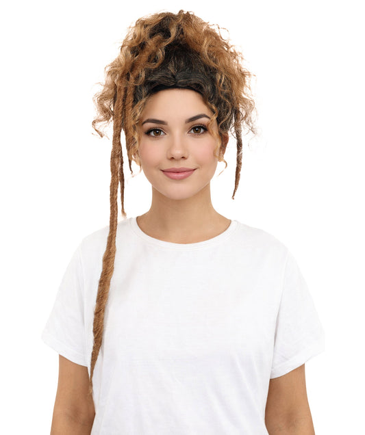 Adult Women's Long Curly Updo Multicolor Wig | Flame-Retardant Synthetic Fiber With Capless Cap | Ideal For Theater, Halloween And Cosplay