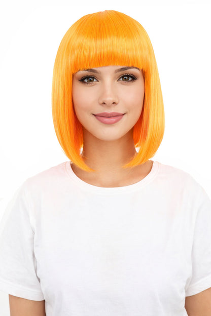 Adult Women’s Medium Bob Wig with Bangs – Layered Hairstyle with Soft Synthetic Fibers & Smooth Texture With Standard Cap | Stylish Hairpiece for Cosplay, Parties & Photo Shoots | Multicolor Options