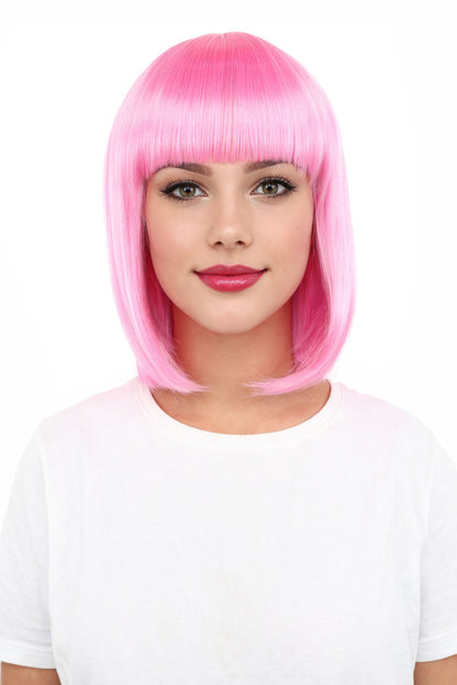 Adult Women’s Medium Bob Wig with Bangs – Layered Hairstyle with Soft Synthetic Fibers & Smooth Texture With Standard Cap | Stylish Hairpiece for Cosplay, Parties & Photo Shoots | Multicolor Options