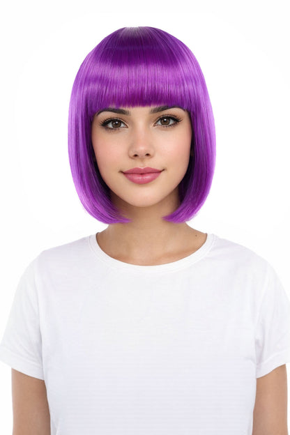 Adult Women’s Medium Bob Wig with Bangs – Layered Hairstyle with Soft Synthetic Fibers & Smooth Texture With Standard Cap | Stylish Hairpiece for Cosplay, Parties & Photo Shoots | Multicolor Options