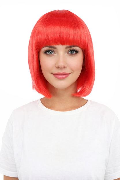 Adult Women’s Medium Bob Wig with Bangs – Layered Hairstyle with Soft Synthetic Fibers & Smooth Texture With Standard Cap | Stylish Hairpiece for Cosplay, Parties & Photo Shoots | Multicolor Options