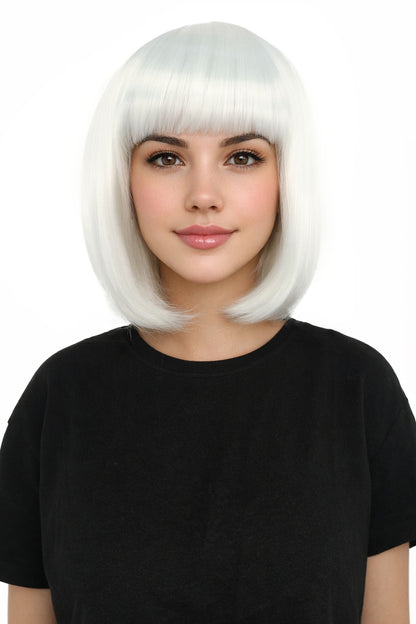 Adult Women’s Medium Bob Wig with Bangs – Layered Hairstyle with Soft Synthetic Fibers & Smooth Texture With Standard Cap | Stylish Hairpiece for Cosplay, Parties & Photo Shoots | Multicolor Options