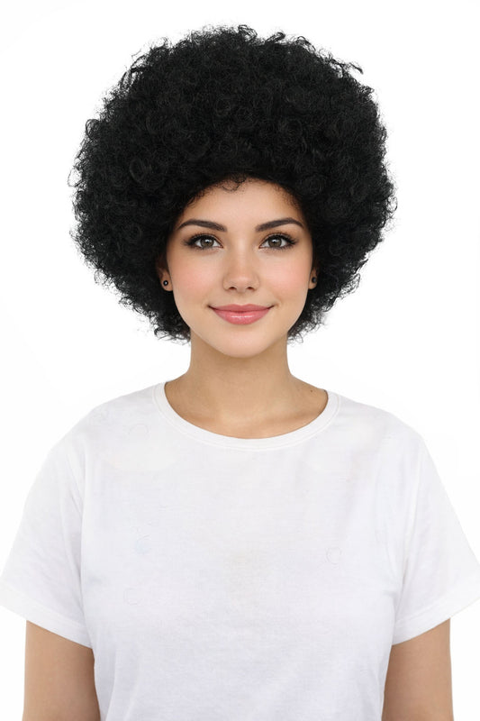 HPO Women's Medium Funky Afro Wig With Standard Cap – 70s Disco Party Curly Hairstyle with Soft Synthetic Fibers & Bouncy Volume | Hairpiece for Festivals, Carnivals & Stage Performances | Multicolor Options