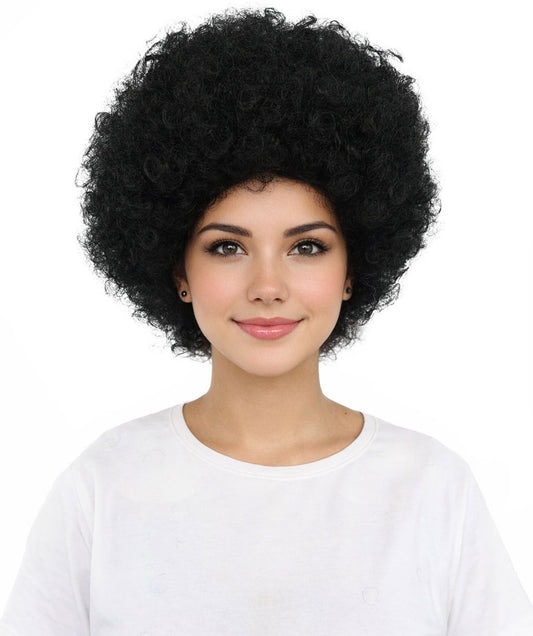 HPO Women's Medium Funky Afro Wig With Standard Cap – 70s Disco Party Curly Hairstyle with Soft Synthetic Fibers & Bouncy Volume | Hairpiece for Festivals, Carnivals & Stage Performances | Multicolor Options