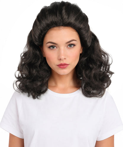 HPO Women's Wavy Dark Brown Curly Wig | Medium Length Textured Hair for  Fantasy Characters & Dress-Up | Cosplay Hairpiece Outfit for Party Looks, Themed Events