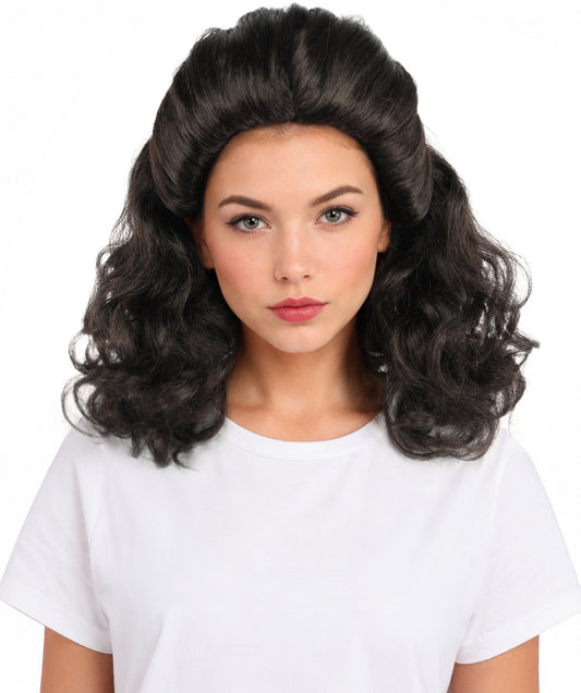 HPO Women's Wavy Dark Brown Curly Wig | Medium Length Textured Hair for  Fantasy Characters & Dress-Up | Cosplay Hairpiece Outfit for Party Looks, Themed Events