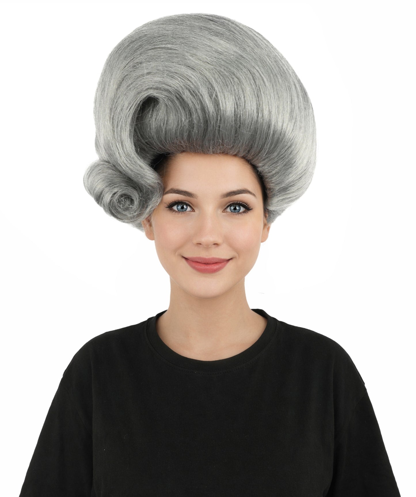 HPO Women's Architectural Beehive Wig | Monochromatic steel grey, create of synthetic fiber, massive 13-inch sculpted volume with side swirl, breathable base | Party, Halloween, theater, drag, performance, costume events